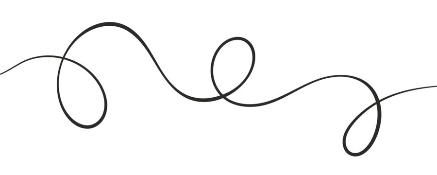 Line squiggle curvy with cable wiggly wavy for continuous black curly. Divider element stroke with abstract white border for decoration doodle drawing. Drawn hand line with loops curve.
