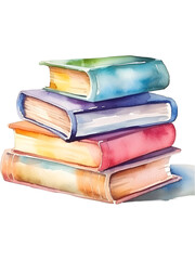 Fototapeta premium Watercolor stack of colorful books in a cozy illustrated style, perfect for education and reading concepts. Isolated on transparent background.