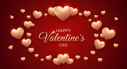 Glowing Pink Hearts Circle on Red &ndash; Luxurious Happy Valentine's Day Tile