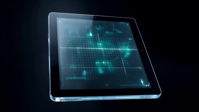 Floating transparent touchscreen interface reacting automatically, dark minimal background