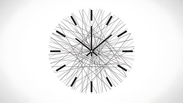 Modern wireframe clock on white background.