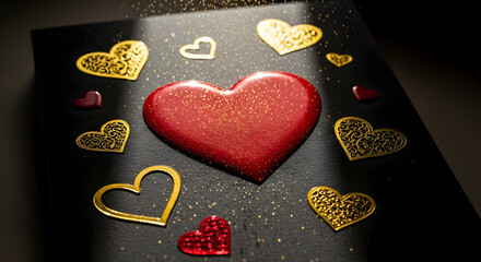 Glitter Red Heart on Black &ndash; Luxe Magical Happy Valentine's Day