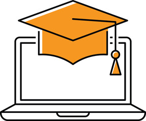 Orange graduation cap on a laptop computer screen education online learning