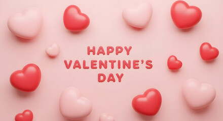 3D Cute Hearts on Pastel Pink &ndash; Adorable Happy Valentine's Day