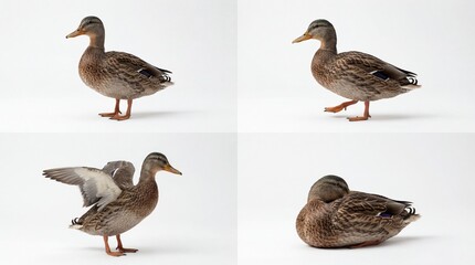 Duck Four Poses Isolated On White Background Studio Photo