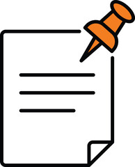 Orange pushpin securing a blank paper note with three horizontal lines thumbtack