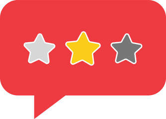 Red speech bubble with three stars one yellow two gray yellow star gray stars