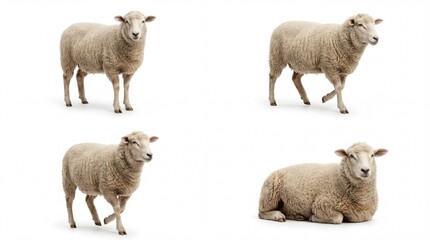 Sheep Four Poses Isolated On White Background Studio Photo