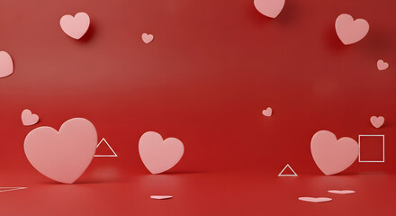Minimalist Pink Hearts & Geometric Shapes &ndash; Modern Happy Valentine's Day
