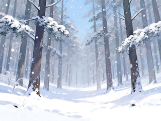 Winter Snow Scene Forest Illustration