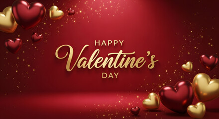 Golden & Red Hearts Sparkle &ndash; Glamorous Happy Valentine's Day