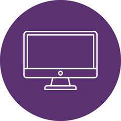 White outline computer monitor on a solid purple circle background screen technology