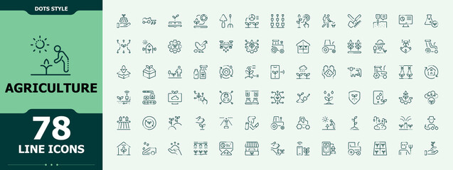 Set of Agriculture line icon. Contains outline symbols like land, garden, gardening, farm and more. Vector icons collection. Garden line icon set. Vector illustration. Pixel perfect. © icogrid