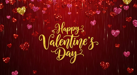 Happy Valentine's Day with Falling Sparkling Hearts