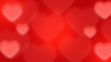 Romantic abstract background featuring soft, blurred red heart shapes with a subtle grainy texture. Vibrant crimson and scarlet bokeh effect creating a warm, passionate atmosphere. © Rovshan