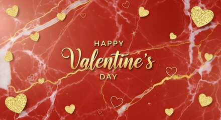 Golden Marble Hearts Red &ndash; Luxurious Happy Valentine's Day