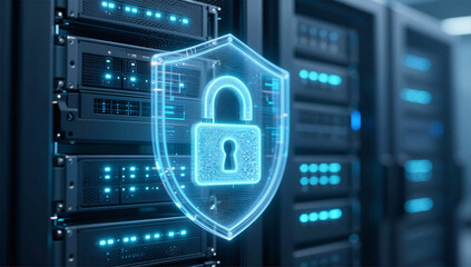 Obraz premium Advanced Cybersecurity and Data Protection Concept in Server Room