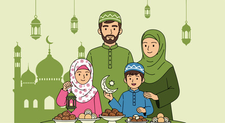 flat illustration of Idhul Fitriflat illustration of Idhul Fitr