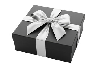 Fototapeta premium Beautifully wrapped gift box with elegant silver ribbon isolated on transparent background