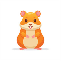 A cartoon hamster stands smiling directly at the viewer, showcasing its cartoonish features and vibrant orange fur.