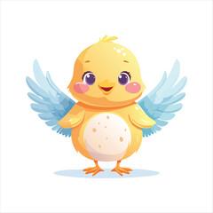 Adorable cartoon chick with blue wings standing on its feet, d4.eps style illustration