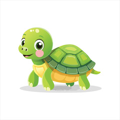 A cartoon turtle illustration walking on a gray shadow, viewed from the side, in a simple environment, d12.eps reference