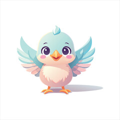A cartoon bird with large eyes and outstretched wings stands on its feet, d13.eps style illustration