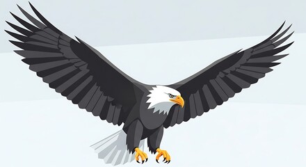 Fototapeta premium Majestic Bald Eagle Soaring with Wings Spread Wide Against Sky.
