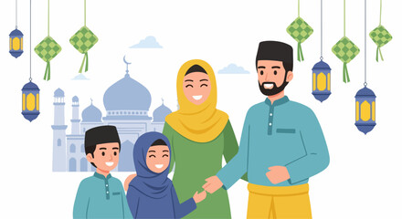 flat illustration of Idhul Fitriflat illustration of Idhul Fitr