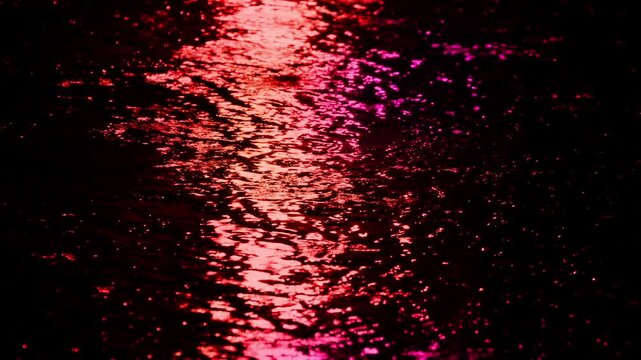 Raining On Road Surface In Red Colors