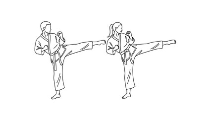 Line art martial arts kick: karate practice illustration for training guides