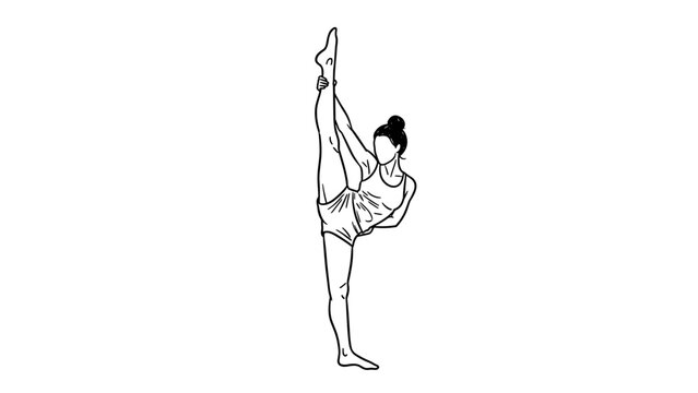 Elegant female dancer performing high kick in minimalist linear style