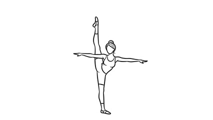 Elegant ballet dancer performing arabesque pose in linear style