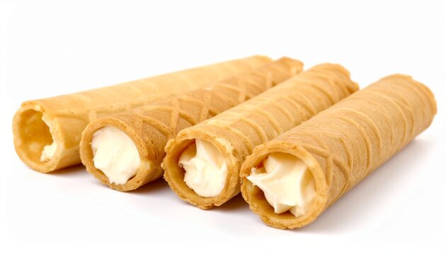 side view of krumkake waffle rolls with cream filling