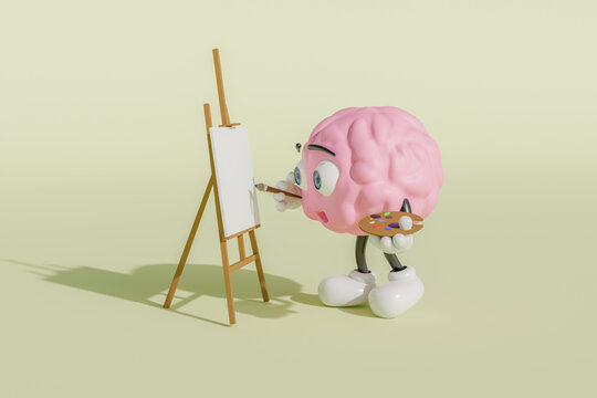 3D brain painting canvas creativity with palette