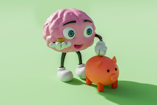 3D brain saving money piggybank financial concept