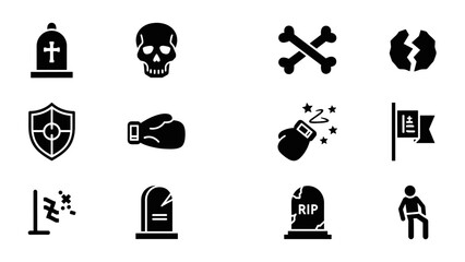 Halloween and boxing icons in simple silhouette design