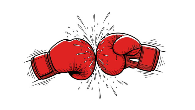 Dynamic clash of red boxing gloves in explosive comic style