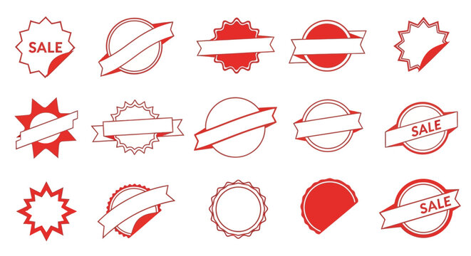 Collection of Red Sale Sticker Icons.