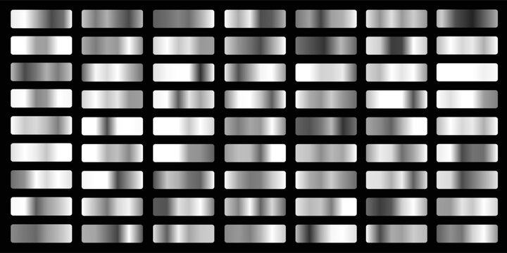 Linear metal gradients. Chrome plate, stainless steel and silver metallic gradient vector set. Illustration of chrome metal stainless background