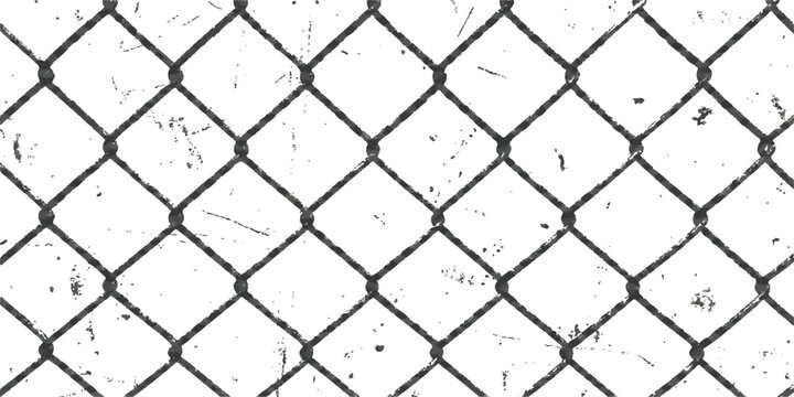 Distressed chain link fence seamless pattern vector illustration with grunge texture in black and white for backgrounds
