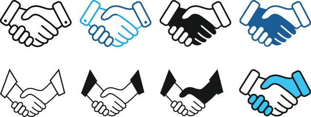 Business Contract Icons. Handshake agreement symbol. Legal and finance regulation signs. Professional networking design
