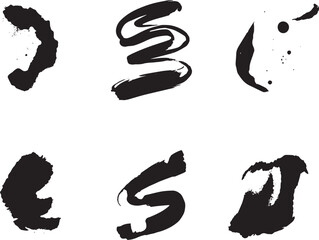 Obraz premium Brush set. Vector black paint brush spots, highlighter lines or felt-tip pen marker. Ink smudge abstract shape stains and smear set with texture