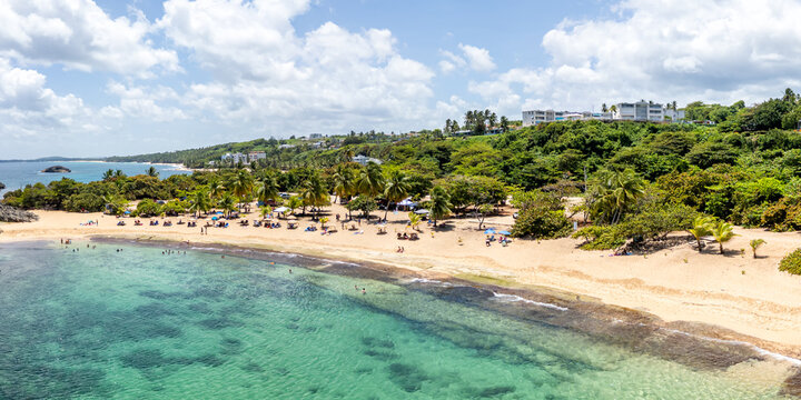 Mar Chiquita Beach vacation at the Caribbean Sea panorama aerial view photo in Manati, Puerto Rico