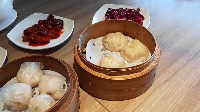 Shanghai Xiao Long Bao Dining Nourishment China Chinese Shrimp Food Dumpling Meal Hot Healthy Cookery Bamboo Oriental Serving Steam Eastern Holding Set Preparation Basket Hand Pork Wood New Dim Sum HD