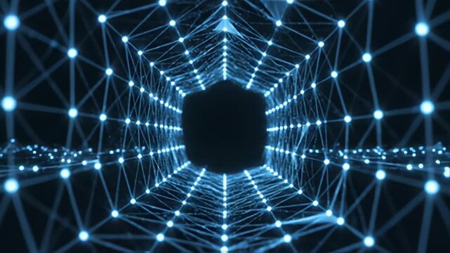 Abstract wireframe structure visualizing digital network connections