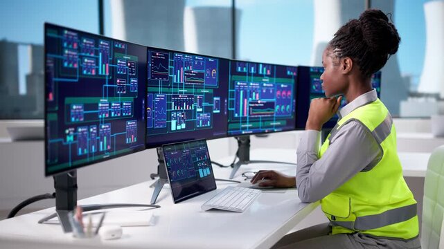Female Engineer Operates SCADA System