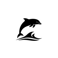 Naklejka premium Dolphin Jumping Over Wave Silhouette Vector – Minimalist Ocean Sea Life