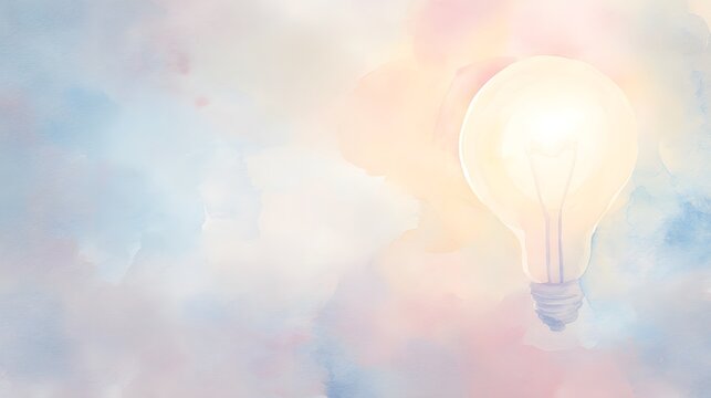 Bright idea watercolor illustration of a speech bubble transforming into a glowing lightbulb concept