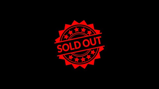Sold out Stamp Animation on transparent background. Sold out rubber stamp with red ink with alpha channel in 4k.